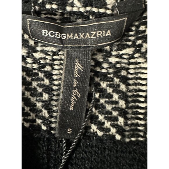 NWT $298 BCBG Chunky Knit Black Beige Cardigan Open Front Wool Blend Sweater S - Picture 4 of 7